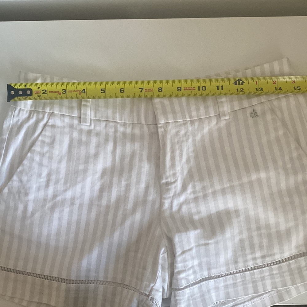 Calvin Klein Striped Embroidered Shorts Size 2 Cotton Blend White Light Gray - Picture 8 of 11